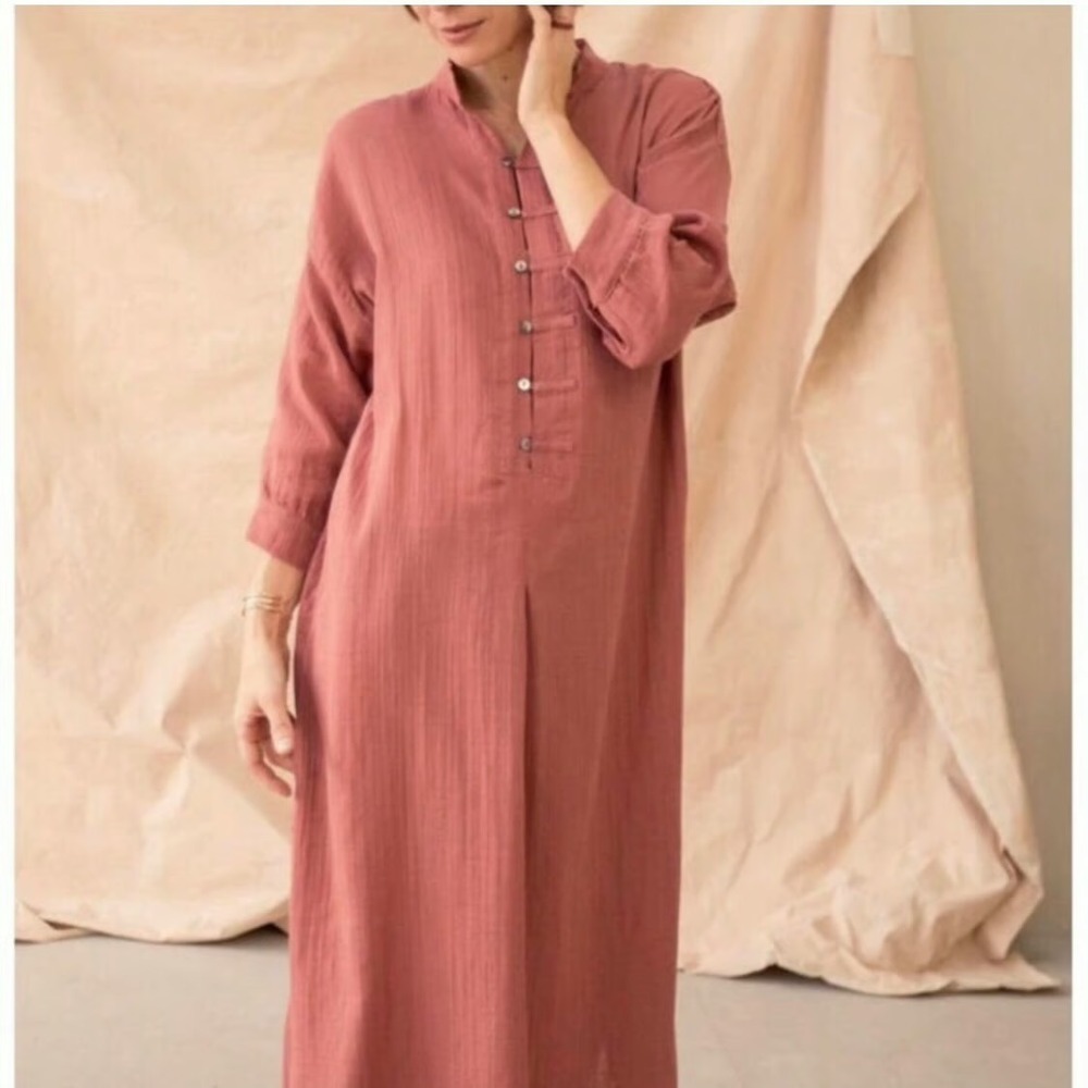 Odd Bird Women's Kaftan Lounge Dress Red‎ Lightweight Boho Lagenlook- Size XS